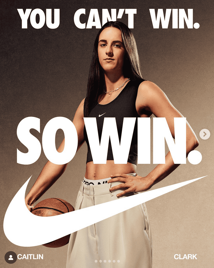 Nike campaign featuring athlete holding a basketball with headline “You can’t win. So win.” example of bold motivational brand voice