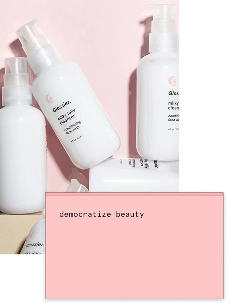minimalist skincare bottles on a pink background, example of consistent brand voice through packaging and visuals