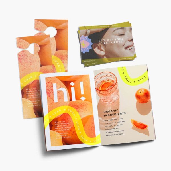 Brand fonts on various marketing materials, elements of branding