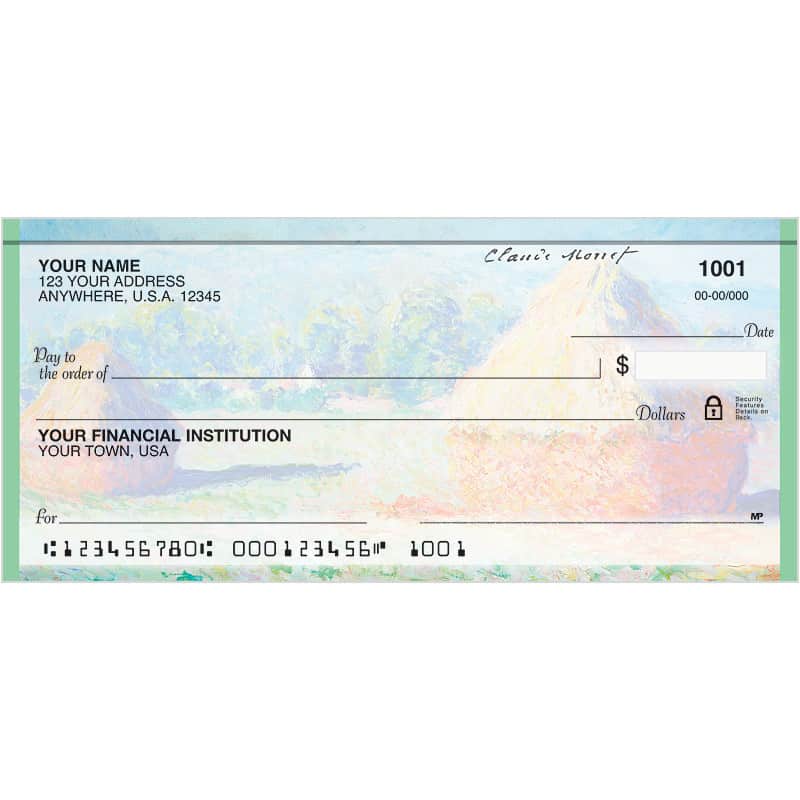 Custom business checks with watercolor art as the background