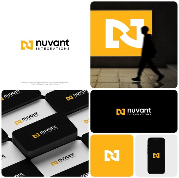Bold orange and black logo design for Nuvant Integrations, a tech company