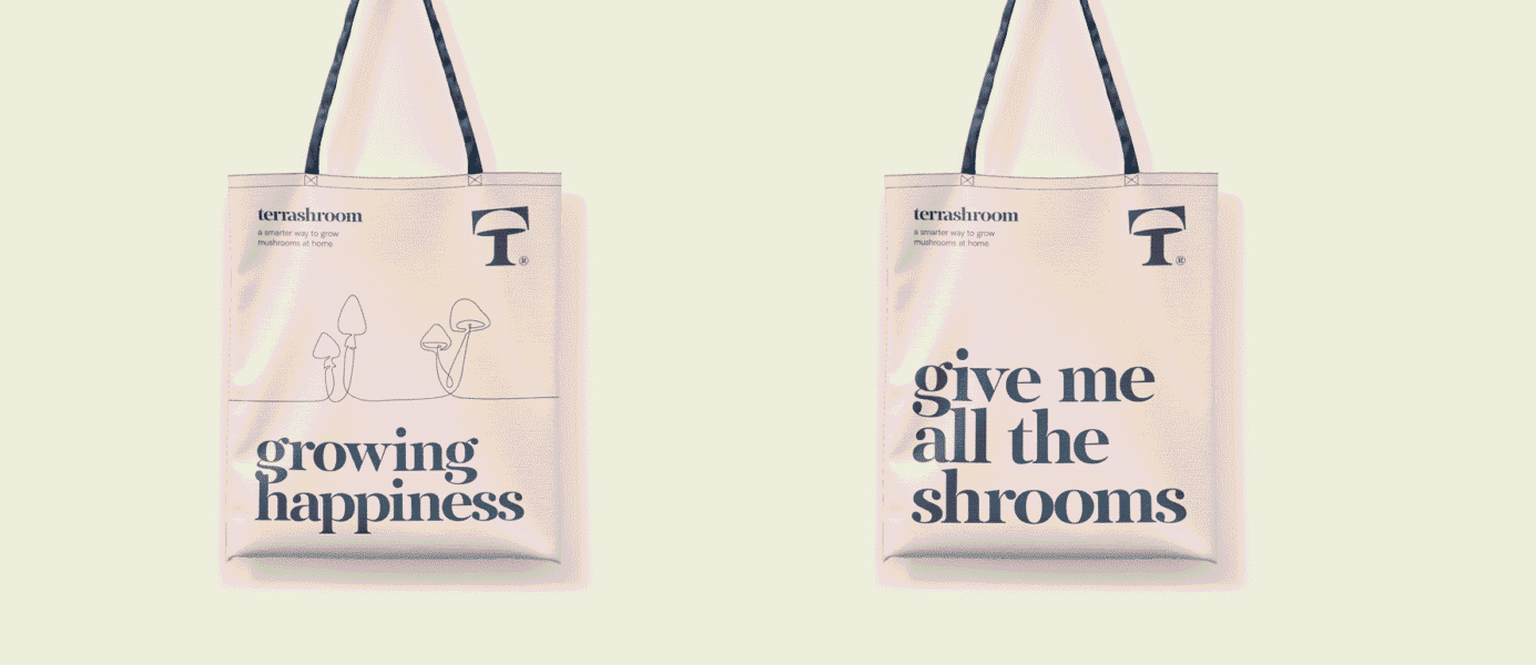 Branded tote bag design featuring the brand logo
