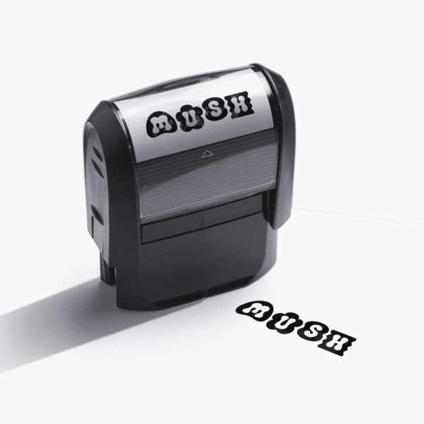 Custom stamp for a business with a simple brand logo in black ink