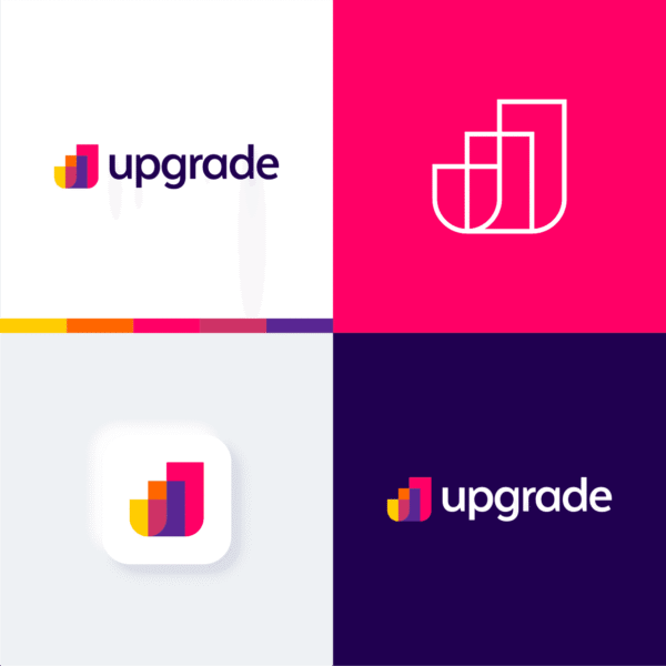 Four variations of a colorful logo design with vibrant pink and purple for a task management app