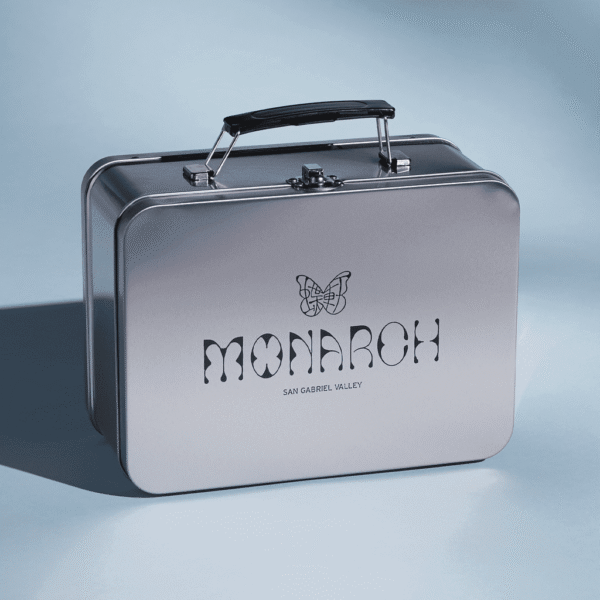 Branded lunch box with the brand logo engraved onto the metallic surface of the promotional product