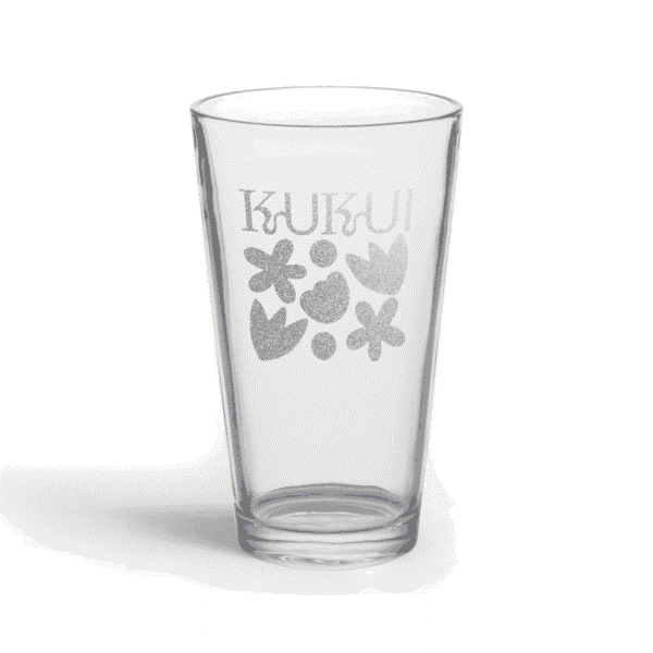 Branded pint glass with the brand logo etched onto it