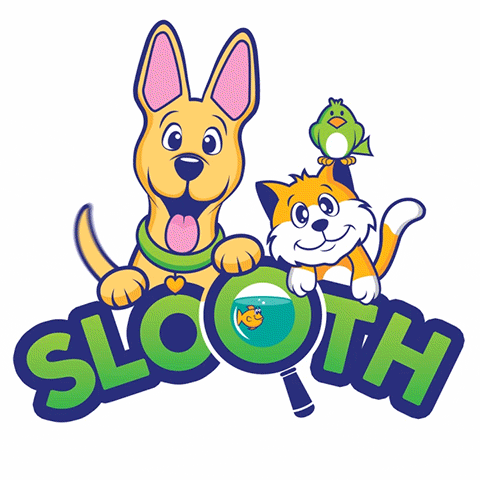 an animated logo design with a dog, cat and bird for a pet social media app