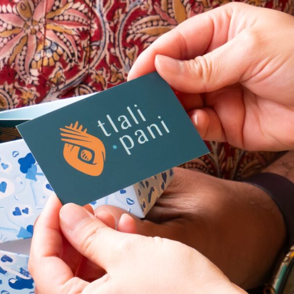 Small business tlali pani combination logo with brand name and hand illustration