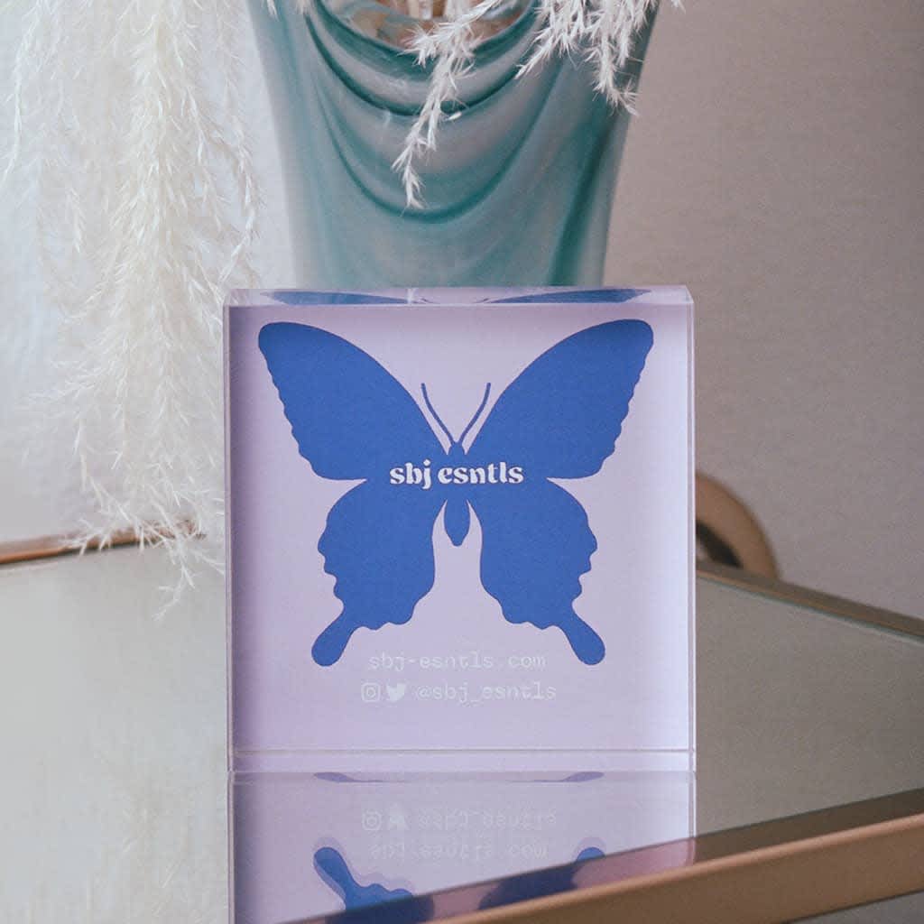 butterfly logo design printed in perspex square