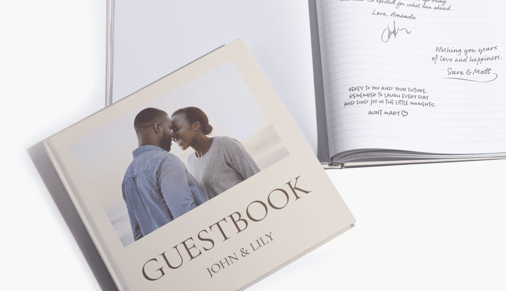 Wedding guest book with memorable travel photo as the cover