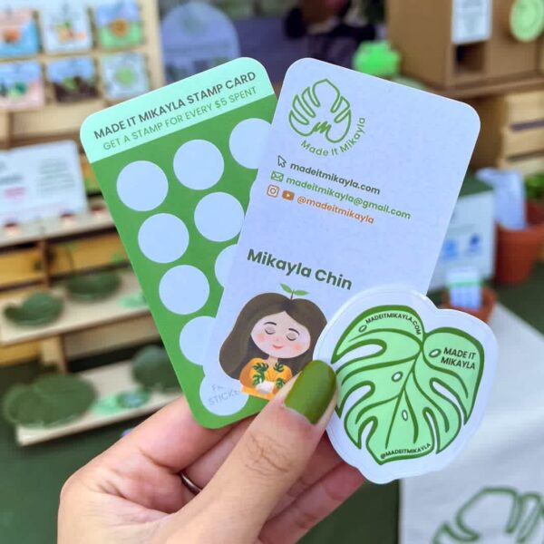 Small business Made it Mikayia with a monstera leaf pictorial logo