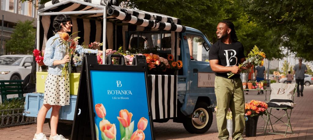 A-frame sign for a mobile florist business