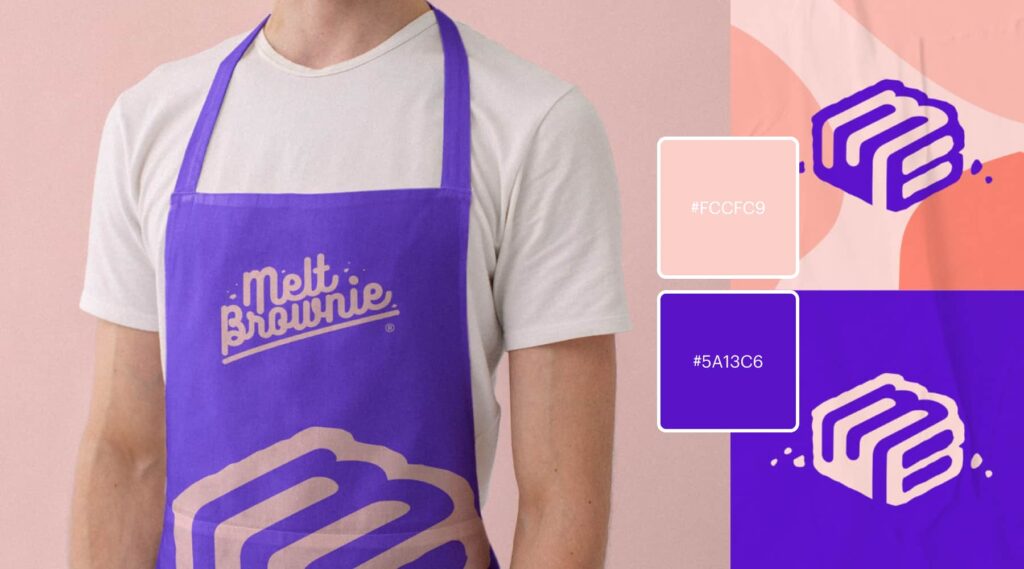 A bold pink and purple logo for a brownie brand