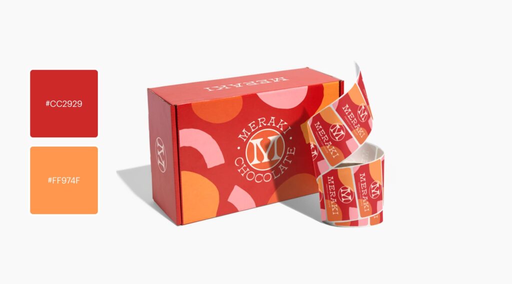 A red and orange logo design for a bold chocolate boutique