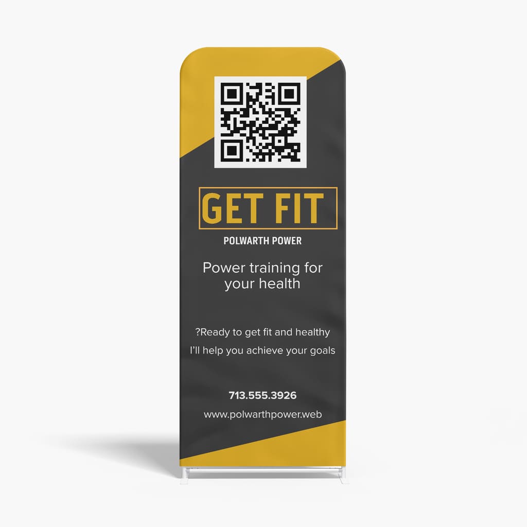 A poster for a gym with a QR code