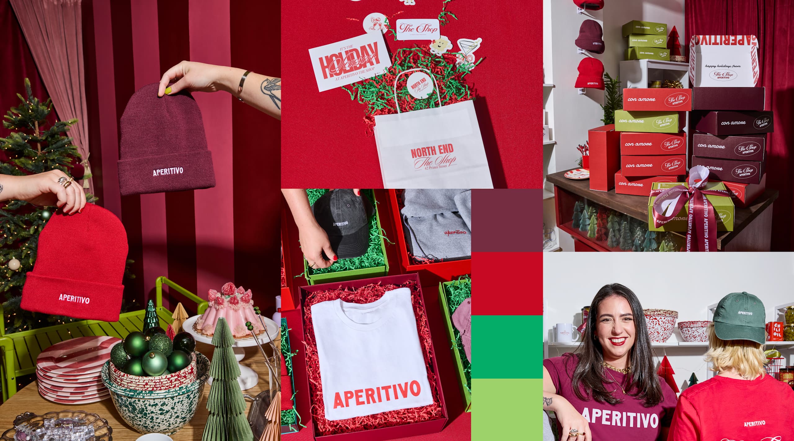 Holiday season mood board example with holiday colors, image and themes that evoke the holidays