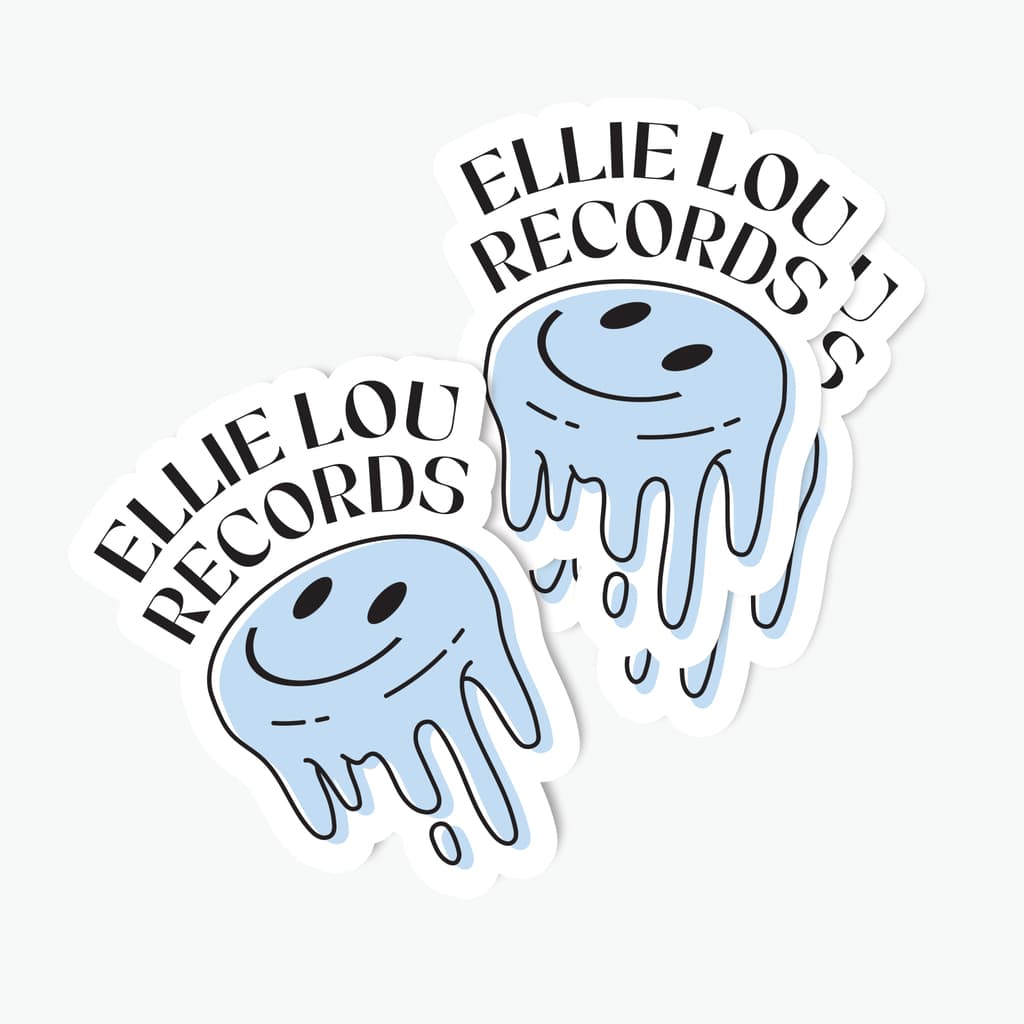 Custom record store stickers with ghost graphic
