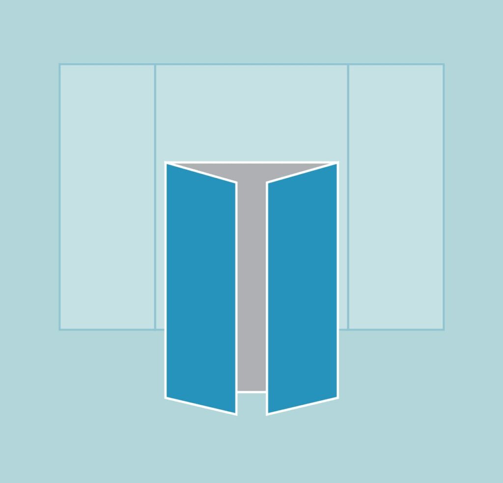 Gate-fold brochure graphic showing how this brochure fold type unfolds