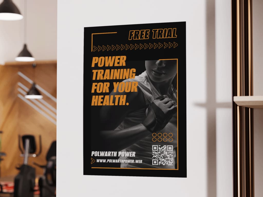 A gym poster featuring a QR code