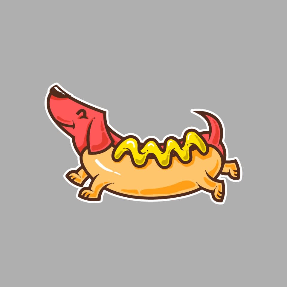 Hot dog sticker design that is a dog