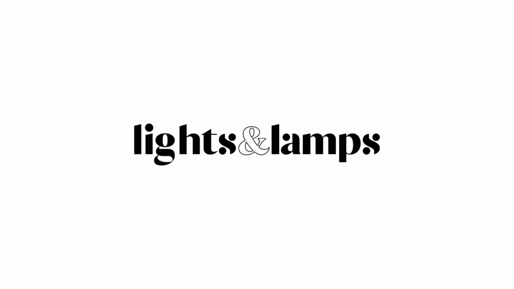 Logo animation for lights&lamps, a lamp drops down from above, inverting the black and white colors of the logo and background