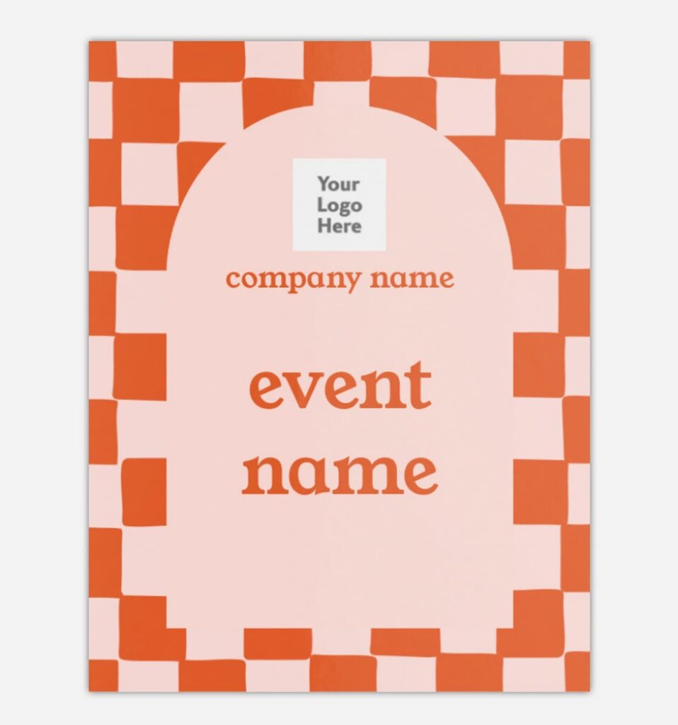 Minimal event poster template with vibrant yellow and pink checked background