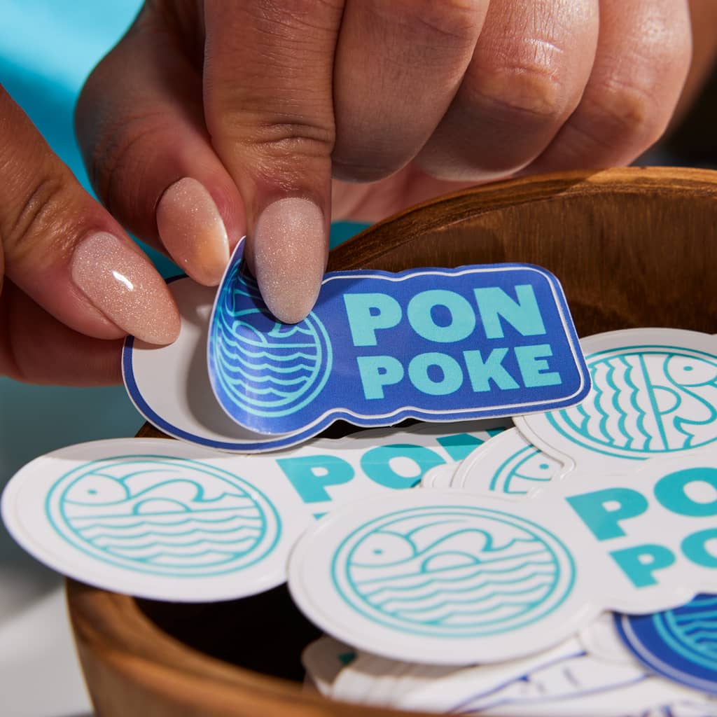 Branded die-cut sticker singles made out of vinyl for Pon Poke