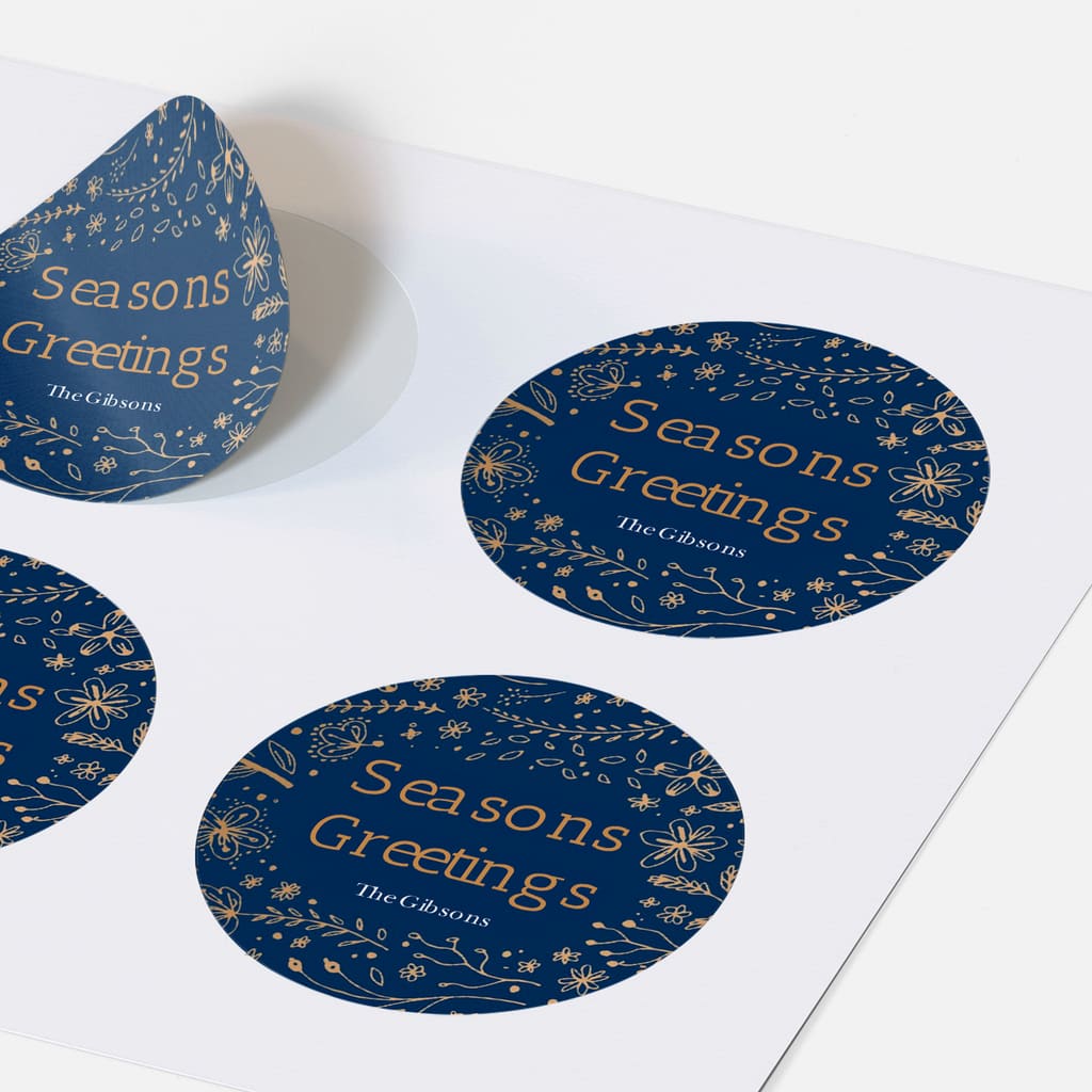 Sheet of circular seasons greetings stickers