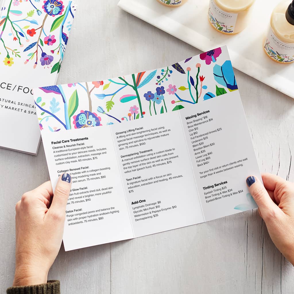 Skincare brochure with flower graphics