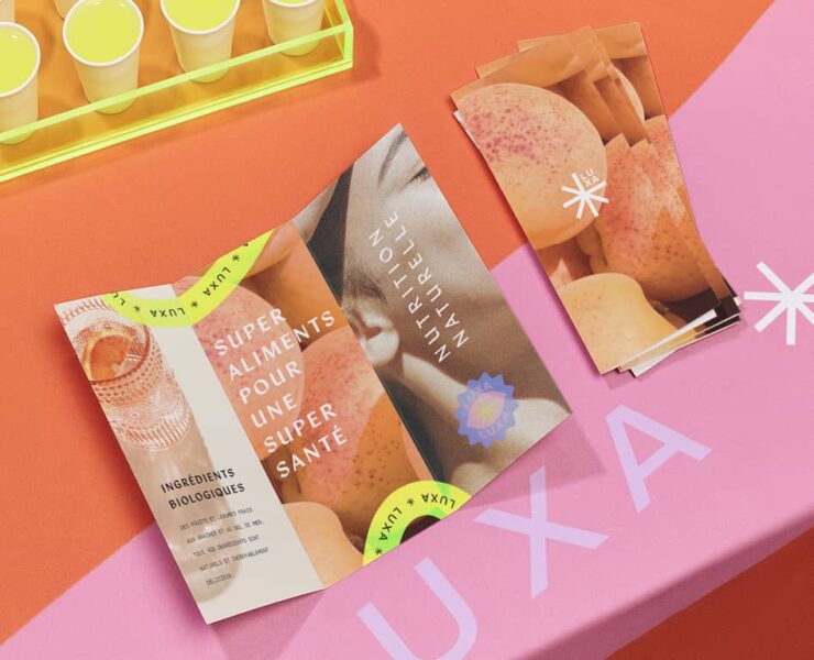 well-designed nutrition brand brochures as marketing collateral in orange and yellow tones