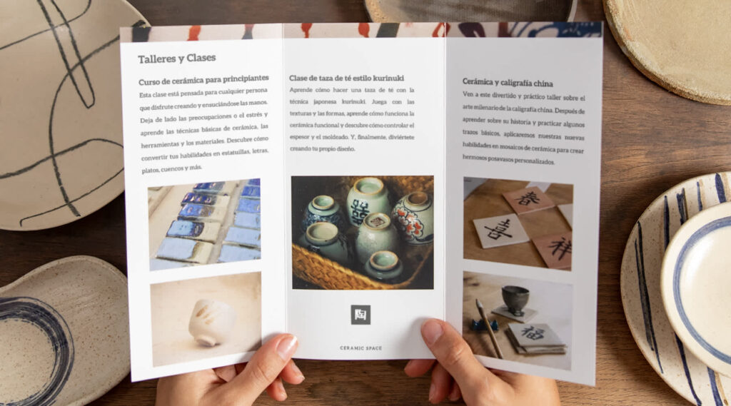 Ceramics studio tri-fold brochure, brochure examples for craft businesses