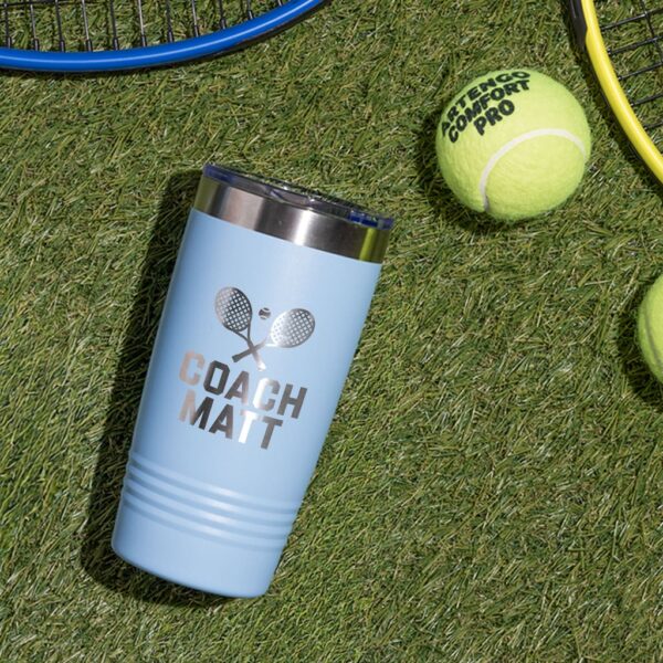 Branded insulated tumbler with the wordmark logo &ldquo;Coach Matt&rdquo; printed at the front