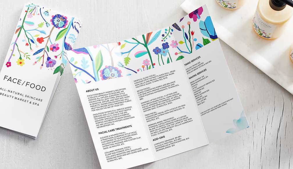 colorful illustration tri-fold brochure for a beauty business
