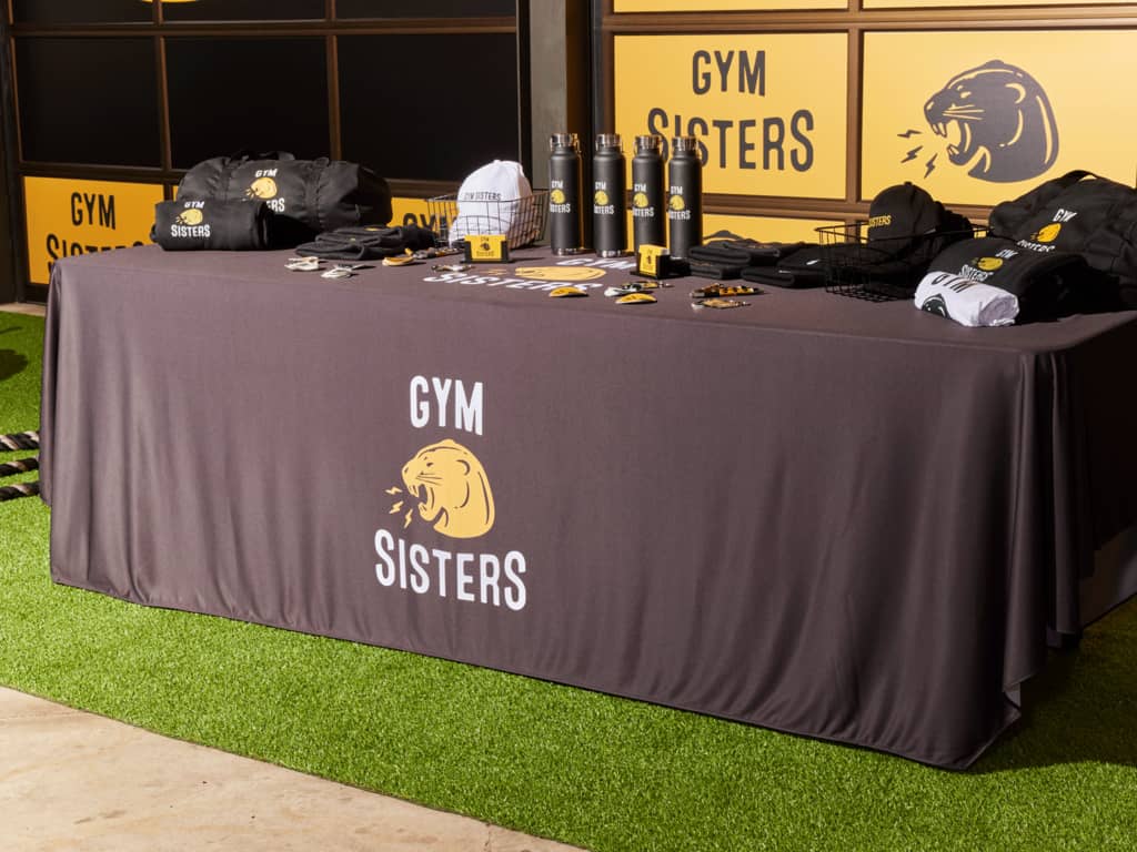 A selection of small business promotional products displayed at a trade show