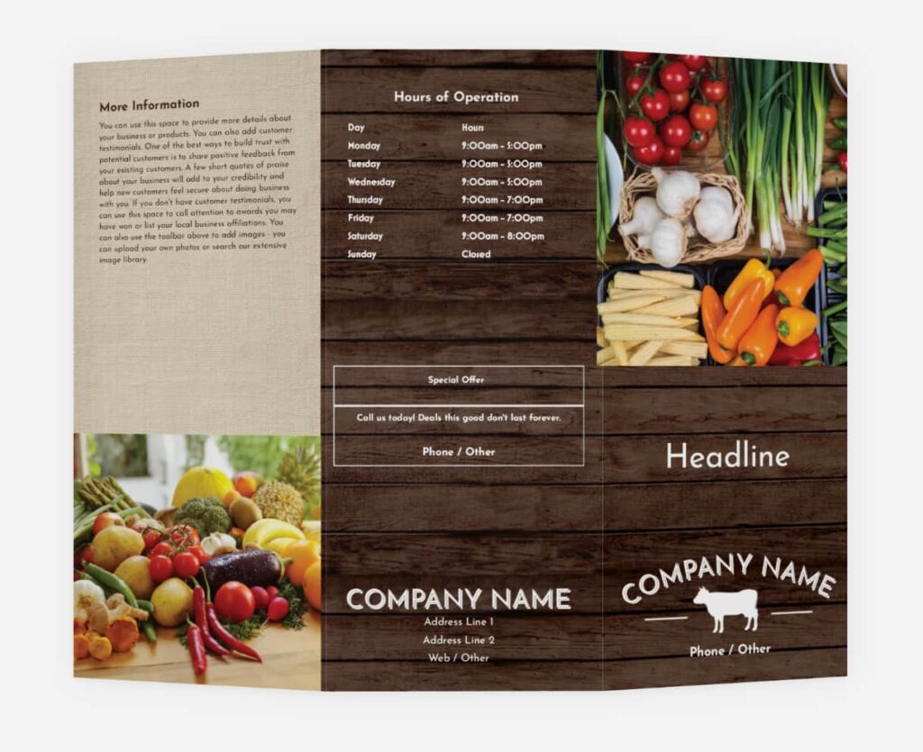 food farm business tri-fold brochure template
