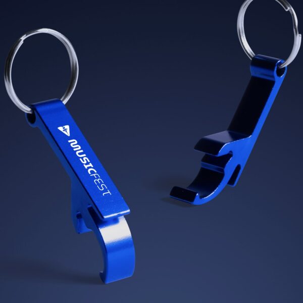 Branded keychain with a bottle opener used as small business promotional product for customers