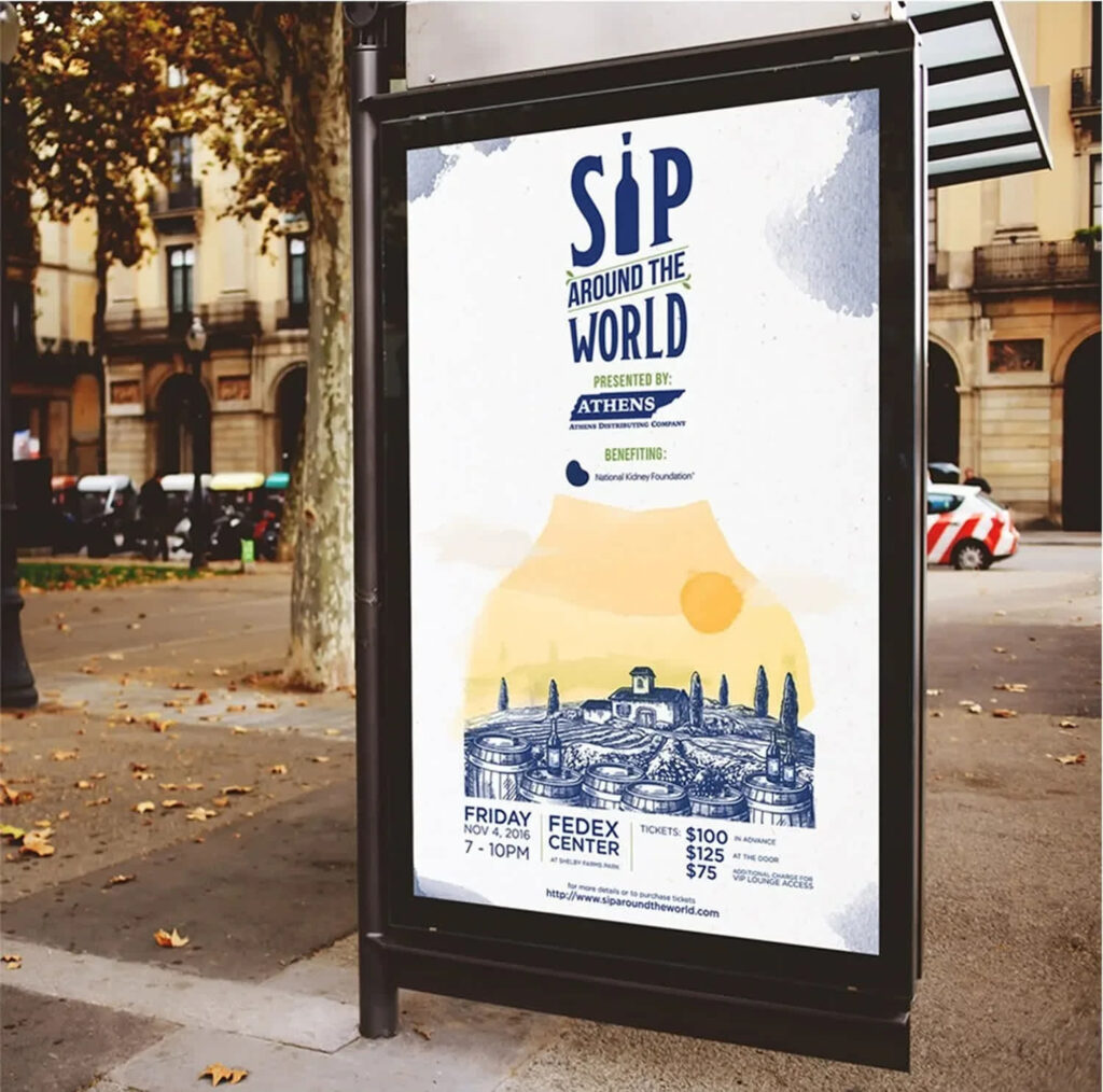 Poster design displayed in a city-light box
