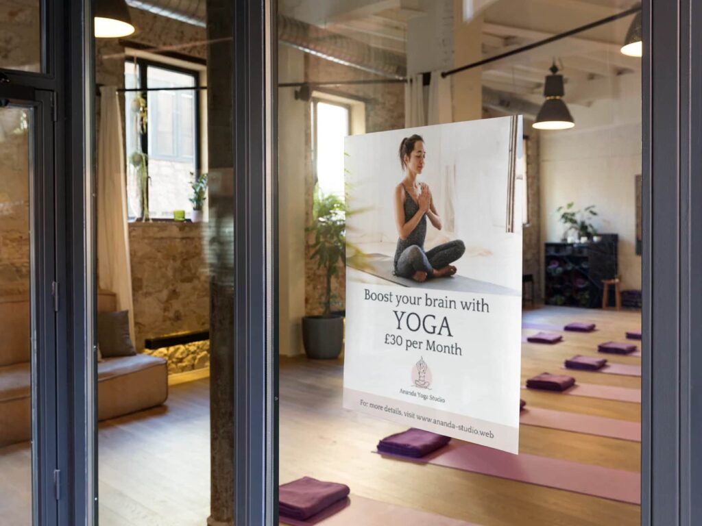 A poster design for a yoga studio with a clear CTA