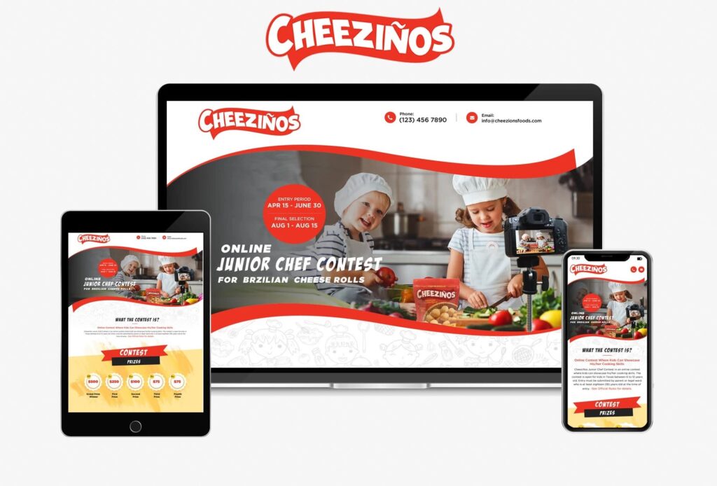 Landing page promoting an online Junior Chef Contest hosted by Cheezinos
