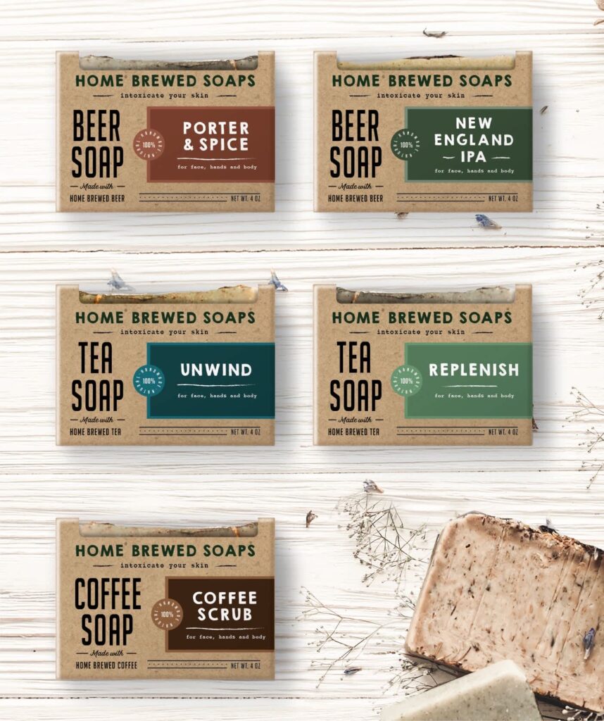 Individually packaged beer soaps.