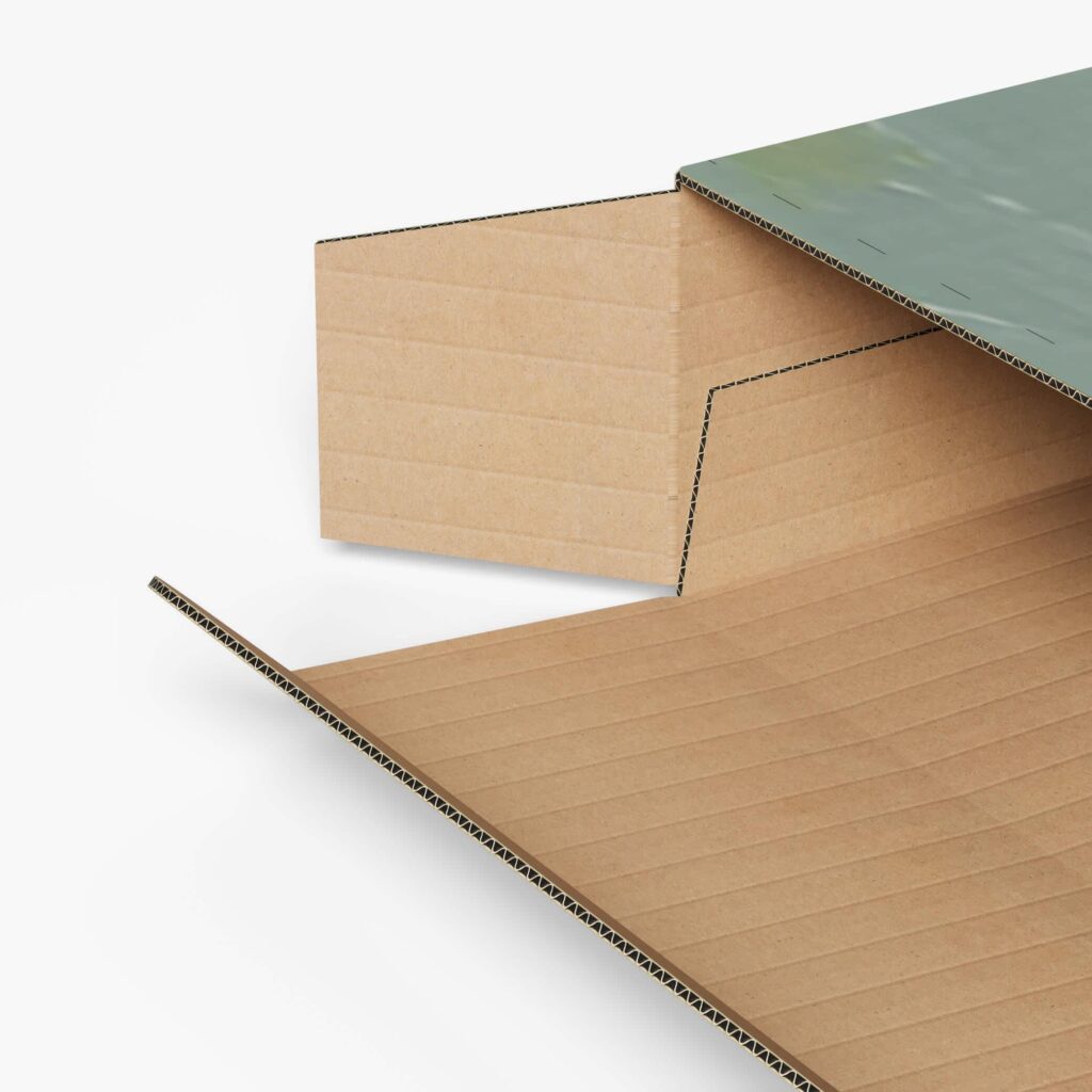 A close-up photo of a corrugated cardboard box frustration-free packaging.
