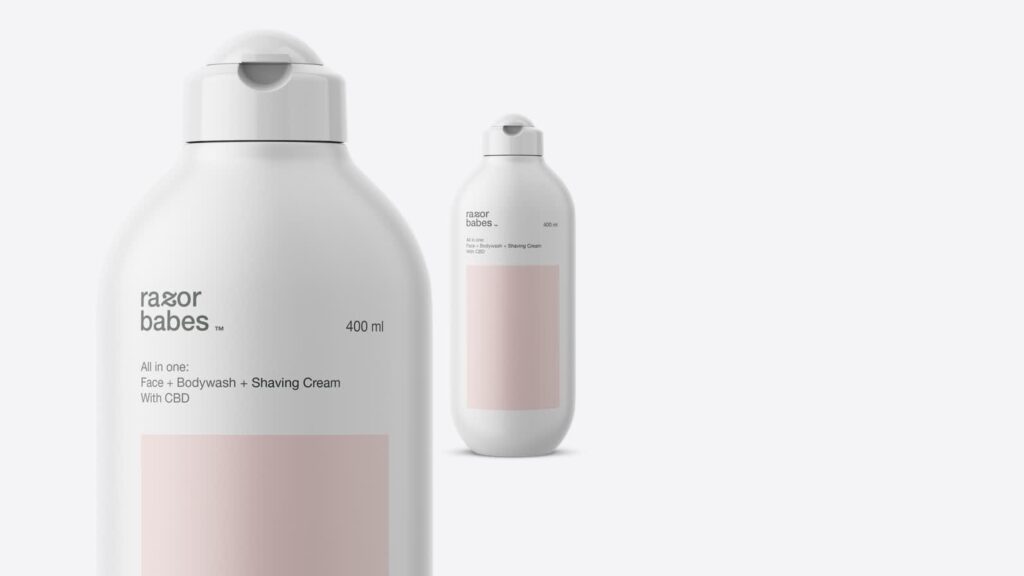 Minimalist packaging design for body care products featuring clean sans-serif typography, neutral color palette and simple layout with clear hierarchy, where type carries the primary visual focus.