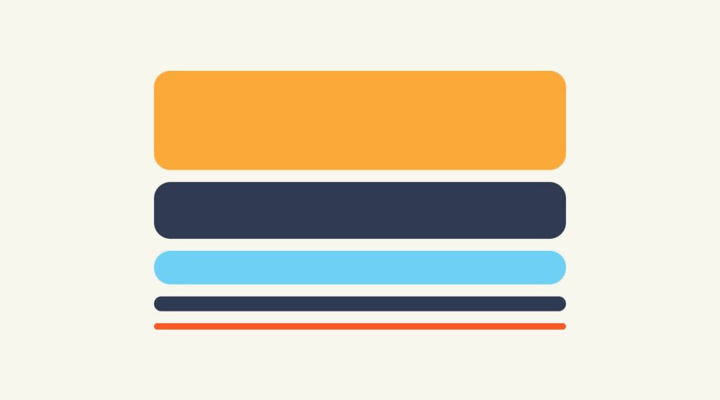 Visual representation of the design element Hierarchy features a wide column of multicolored rectangles and lines with the top thickest and the bottom thinnest.