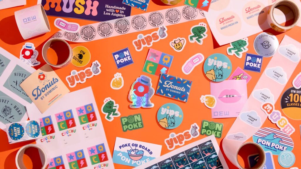 A wide array of sticker designs in various colors, shapes, styles and materials.