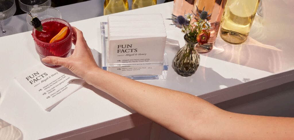 Custom napkins with fun facts about the newlyweds.