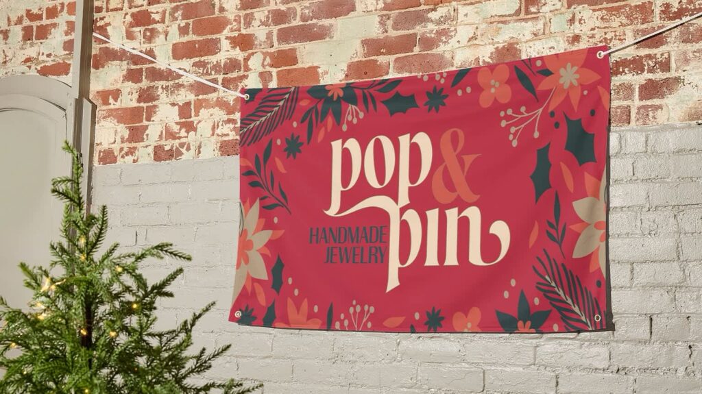Festive indoor sign for a handmade jewelry business, holiday signage ideas.