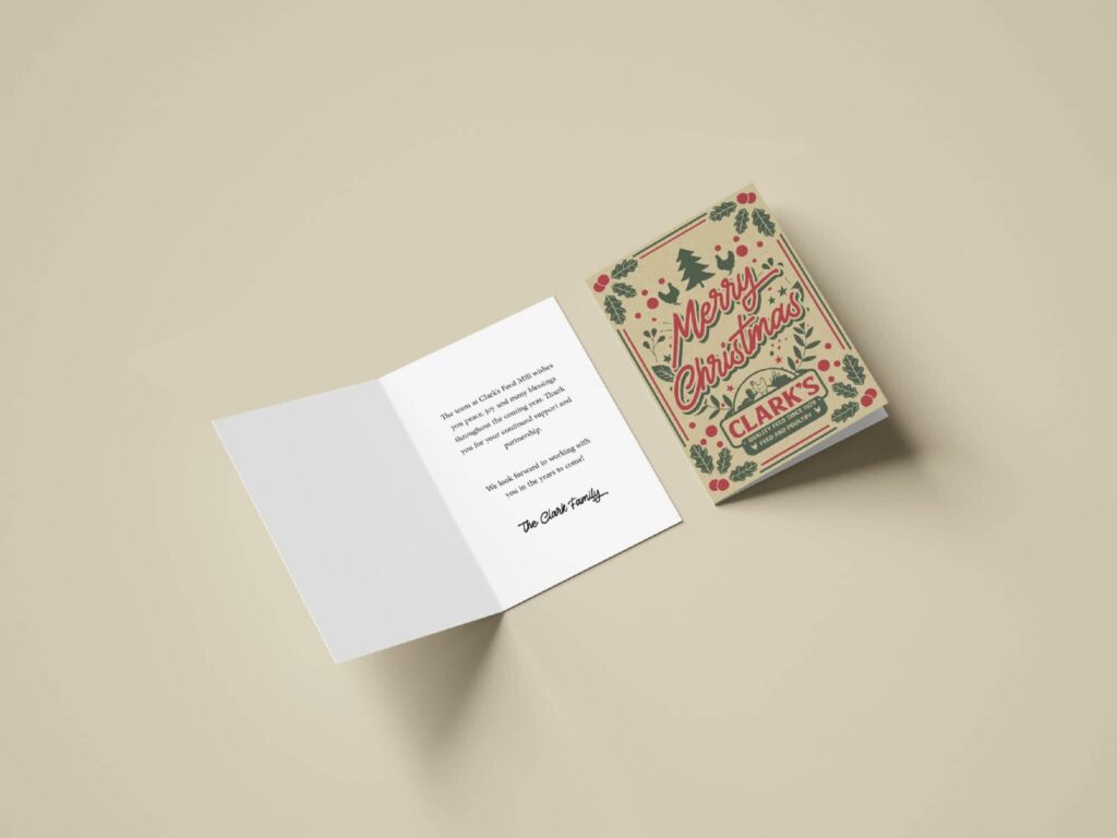Traditional business holiday card with a heartfelt message addressed to the recipient.