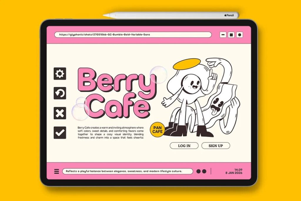 Hot pink and sand beige website color contrast design example.