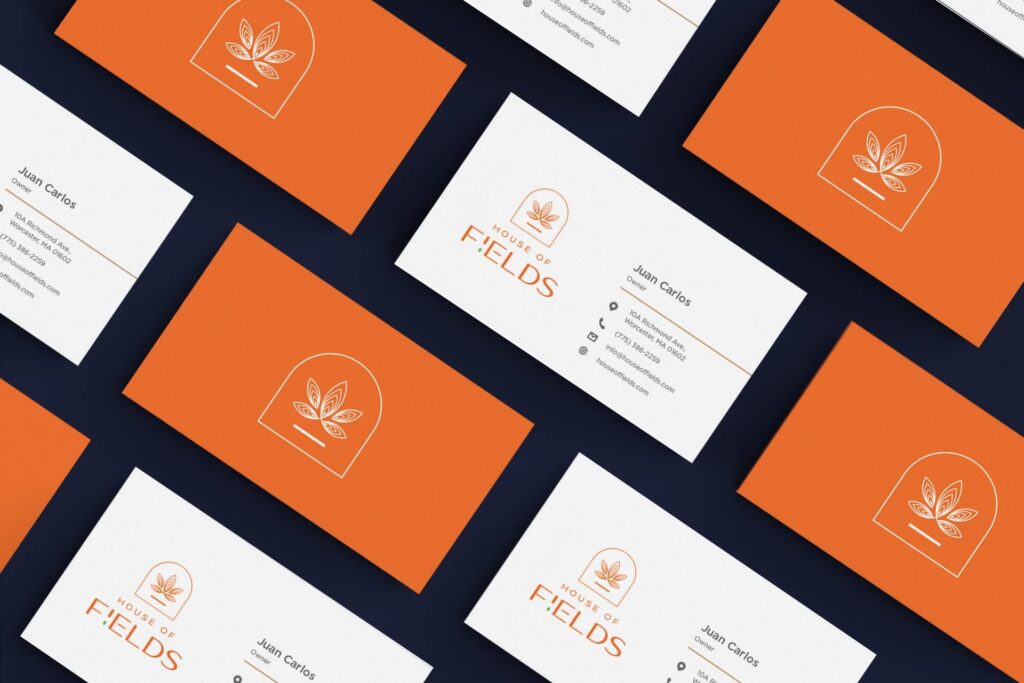 Orange and white business cards using bold business card colors to create an energetic, confident look.