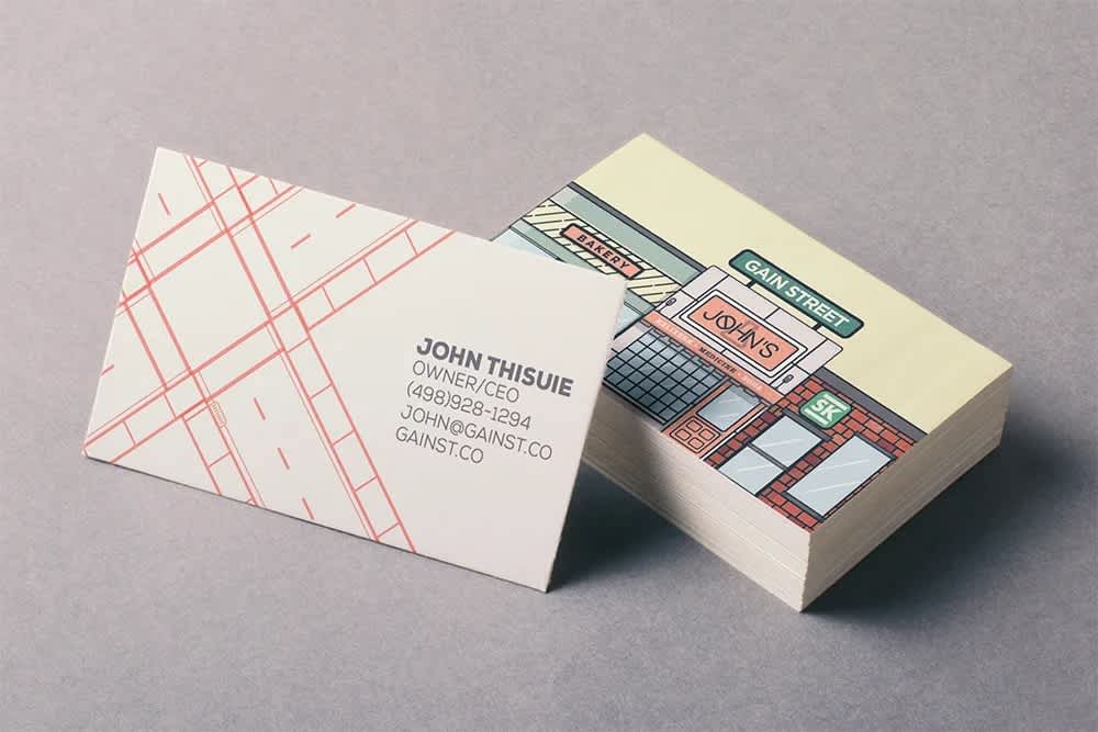 Illustrated business card with playful design & colors.